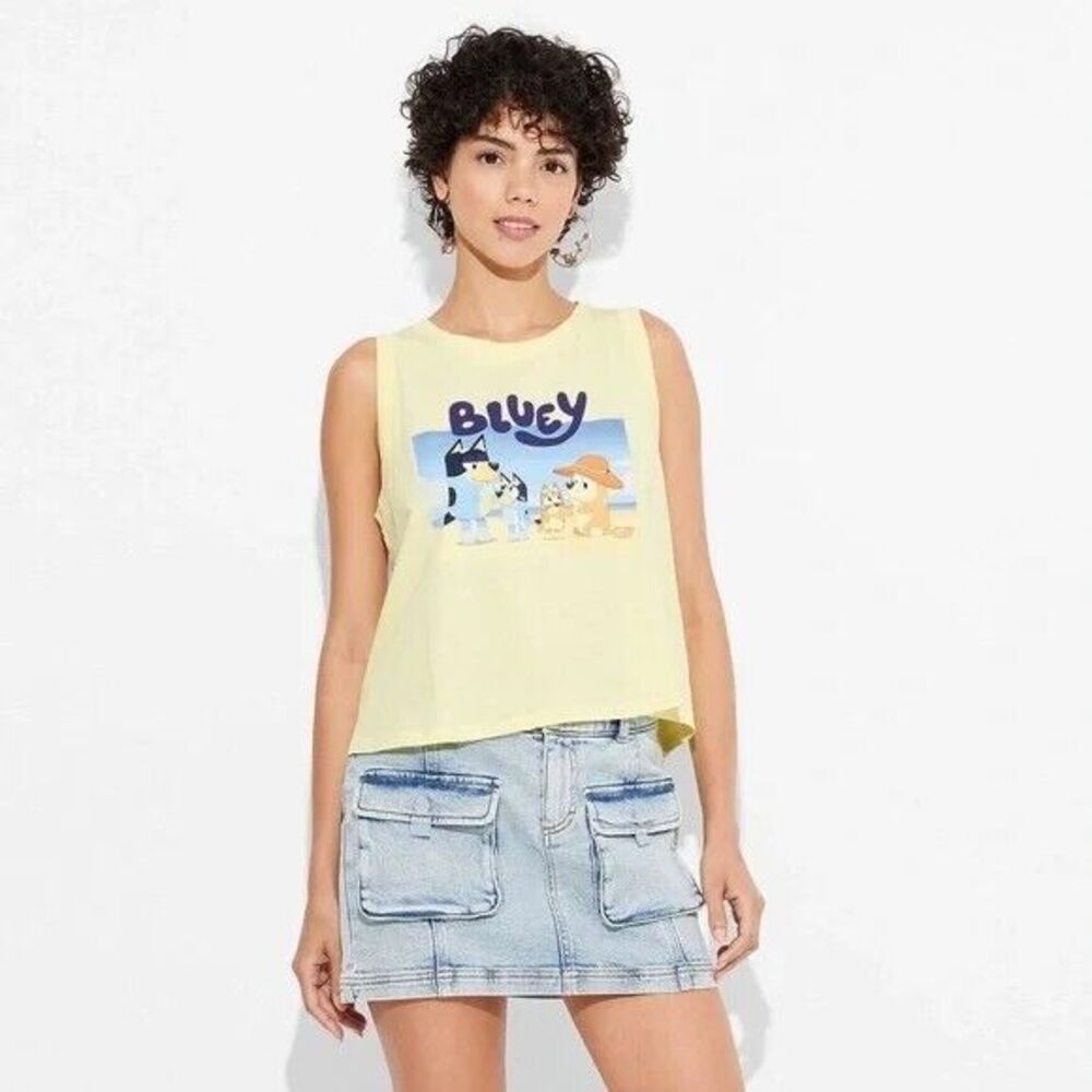 Bluey Tank Top T-shirt Beach Graphic Crew Neck Sleeveless Yellow - Women's XS